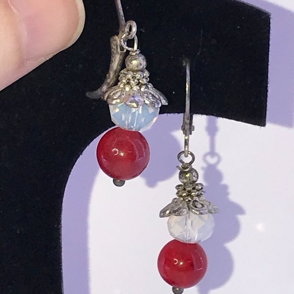 Carnelian and Opalite Lever-back Earrings - Picture 2 of 6